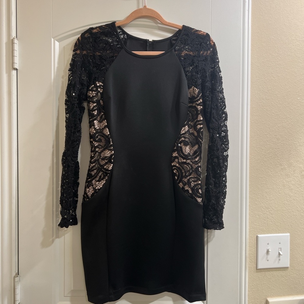 BCX Black and Lace Long Sleeve Dress